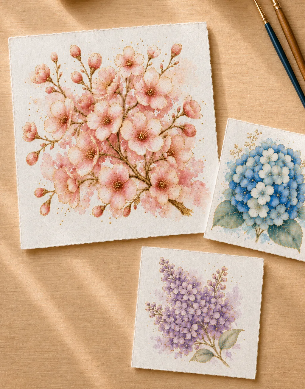 Module 5: Gold shimmer details on metallic watercolor flowers