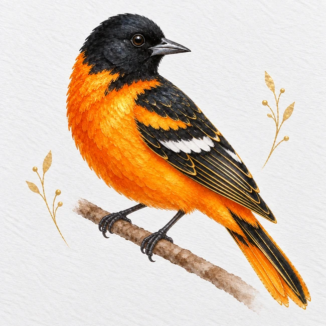 Metallic watercolor Baltimore Oriole