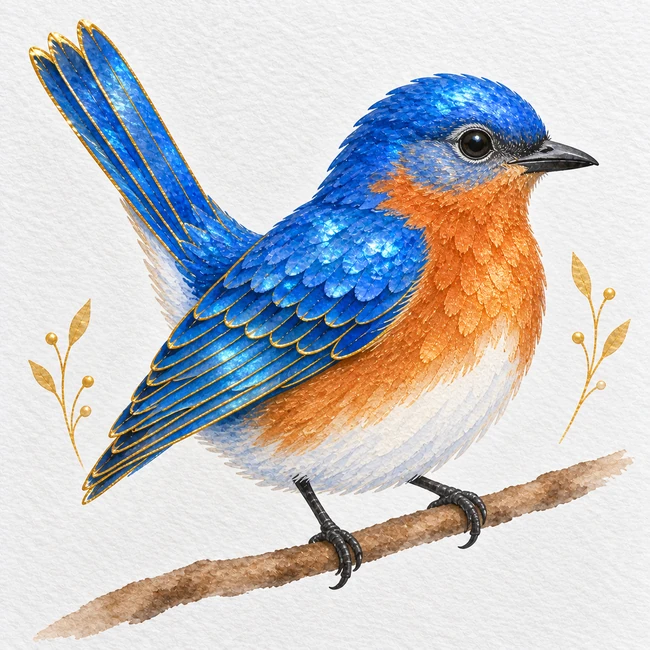Metallic watercolor Eastern Bluebird