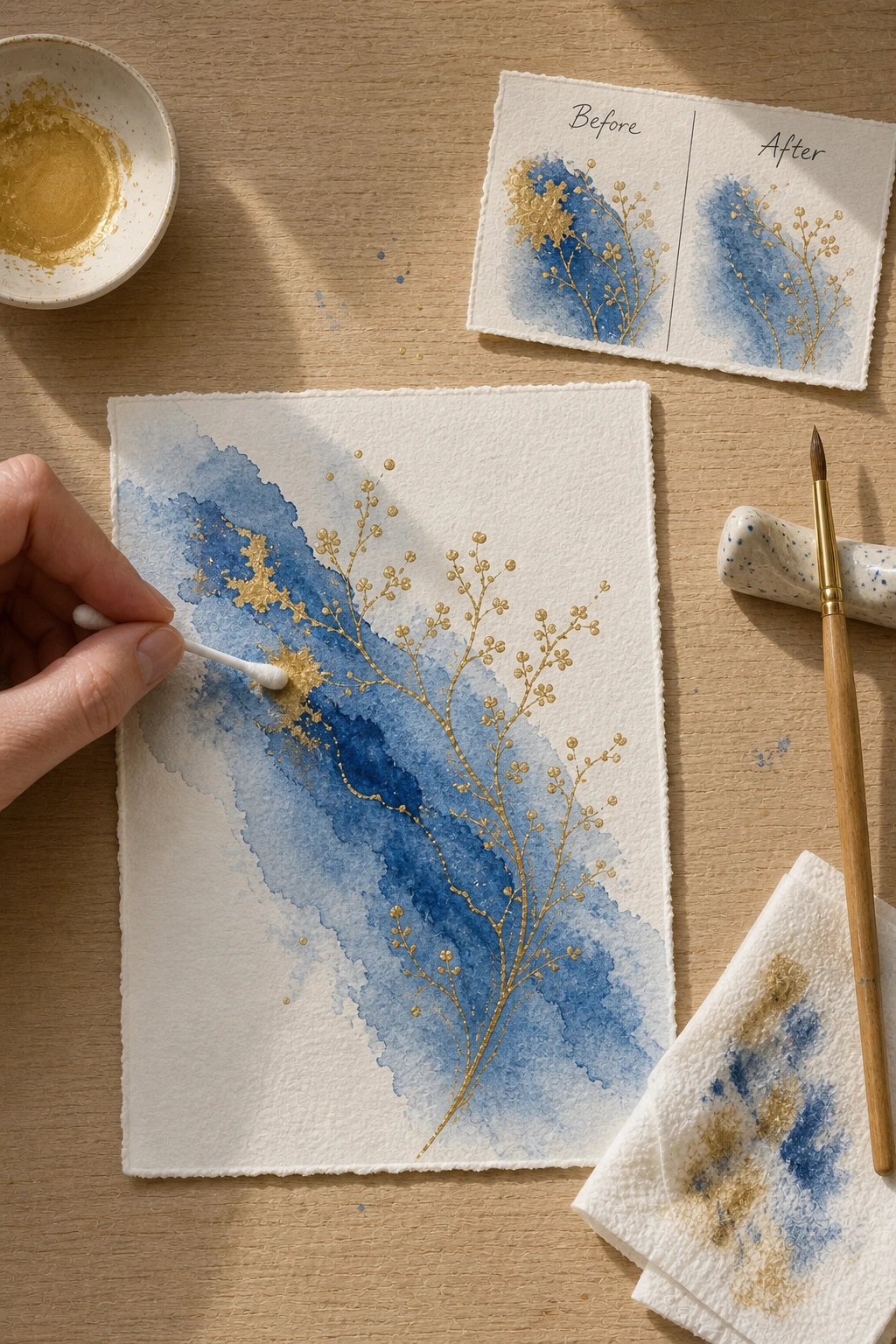 Bonus 2: Fixing metallic watercolor mistakes