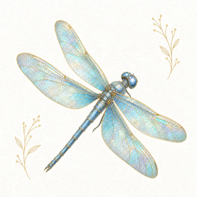 Metallic watercolor dragonfly
