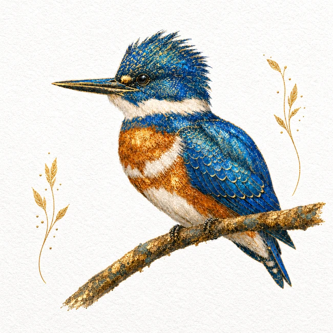 Metallic watercolor kingfisher