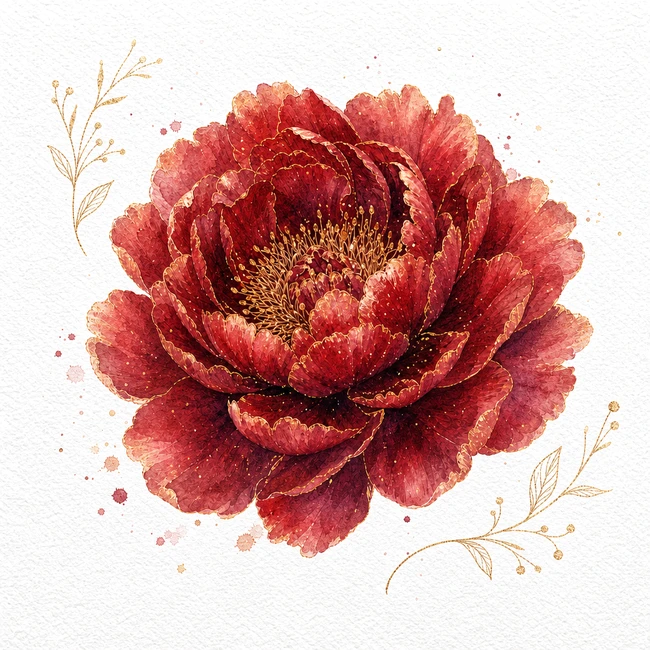 Metallic watercolor red peony